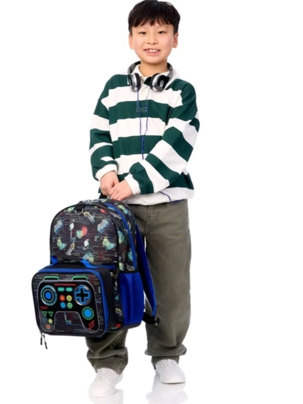 Blue Gaming Controller Backpack with Headset